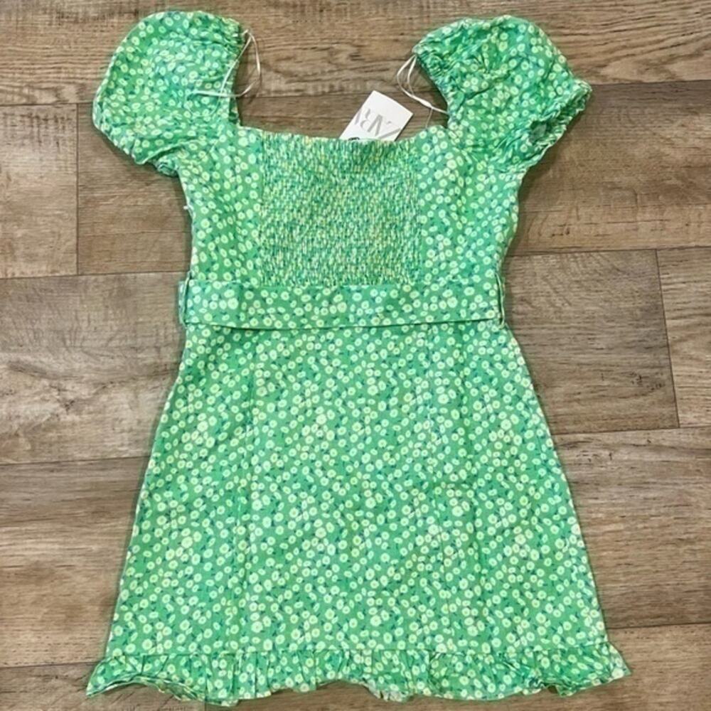 ZARA Linen Blend Belted Mini Dress NWT | Puff Sleeve Ruffle Hem L - Picture 16 of 16